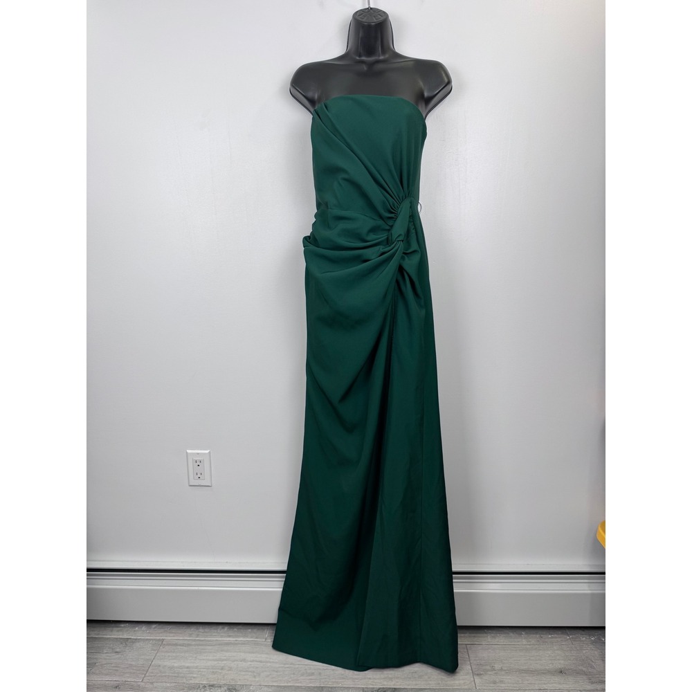 SAULEE Hera Forest Green Strapless Gathered Knot Maxi‎ Gown Dress Women Size 8